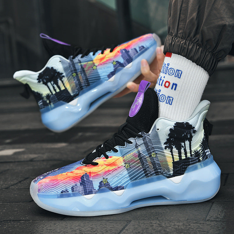 Autumn Winter New Wear-Resistant Anti-Slip Trendy Men's Sports Shoes Friction Sound Youth Professional Combat High-Top Basketball Shoes