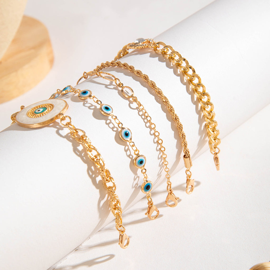 European and American Style Bracelet Bohemian Devil's Eye Bracelet Design Sense Inlaid Diamond Oil Drop Exaggerated Bracelet Set