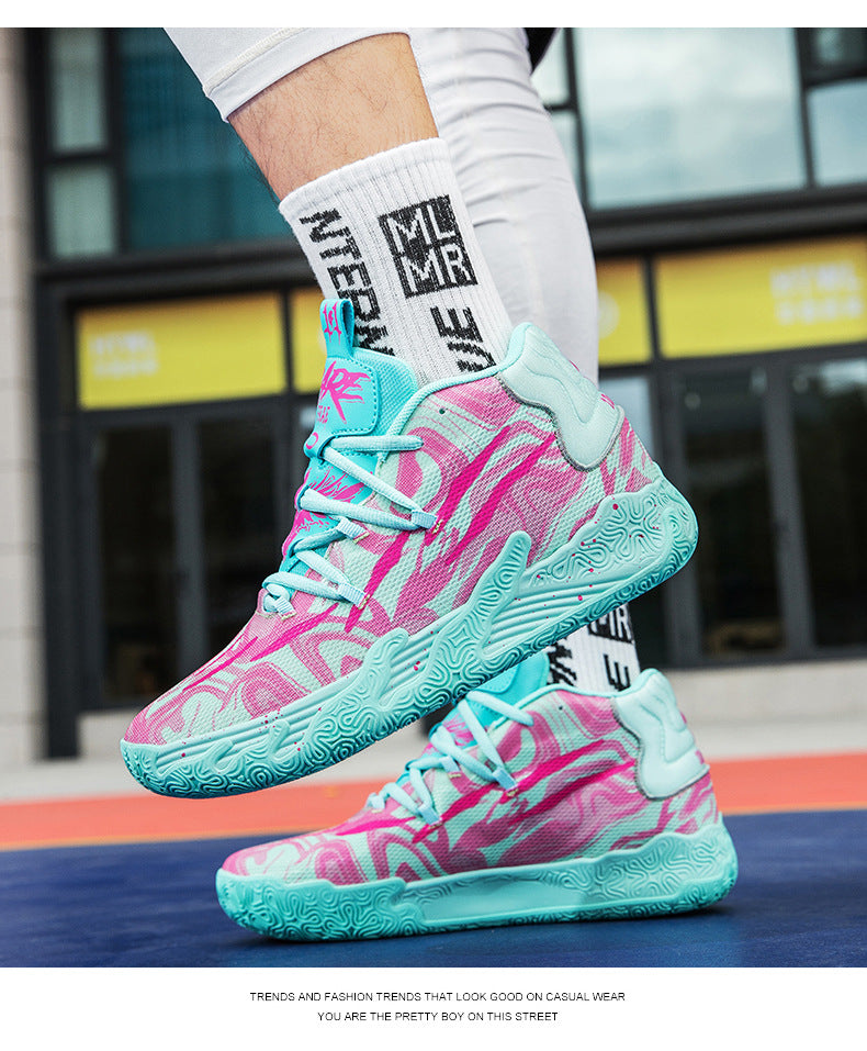 New Mid-Calf Professional Basketball Shoes Outdoor Practical Breathable Couple Shoes Thick Sole Non-Slip Unisex Shock Absorption Sports Shoes