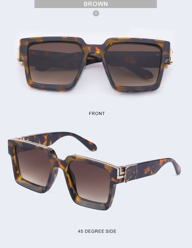 Diamond-Studded Large Square Frame Sunglasses for Women, European and American Style, 0k Influencer Same Style Sunglasses for Men, Trendy and High-End Feel shades