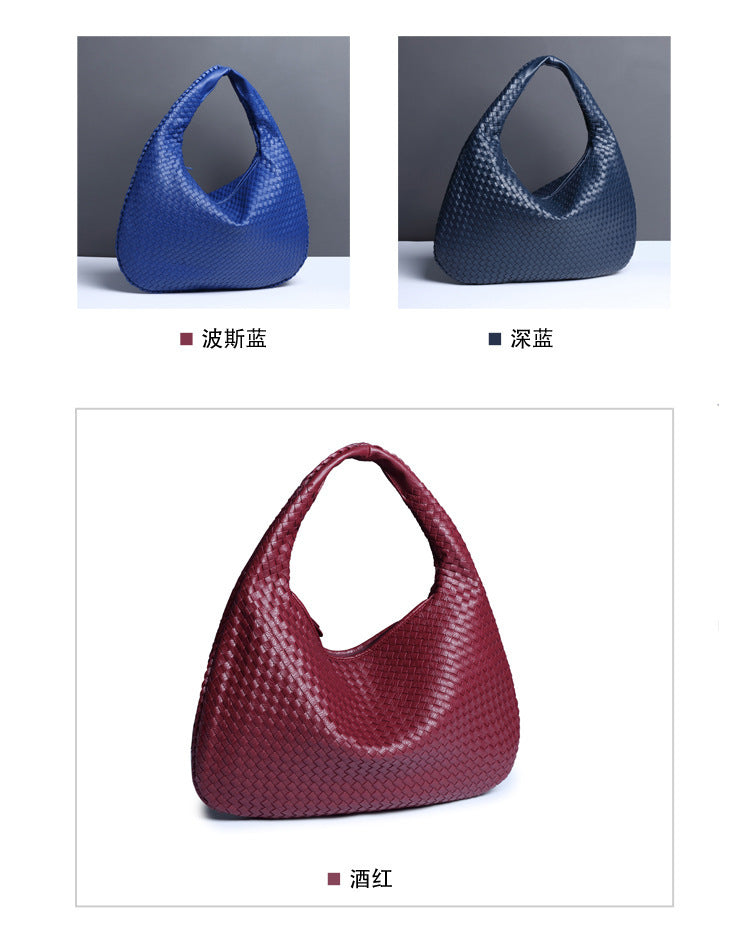 European and American New Crescent Women's Bag Fully Handwoven Handheld Dumpling Bag Fashionable Versatile European and American Style Single Shoulder Underarm Bag