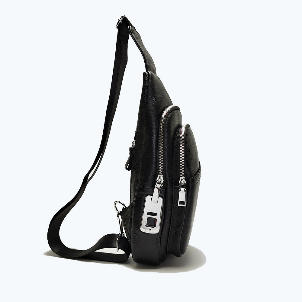Anti-theft Fingerprint Lock Bag Top Layer Cowhide Men's Single Shoulder Crossbody Bag Multifunctional Crossbody High-end Genuine Leather Chest Bag