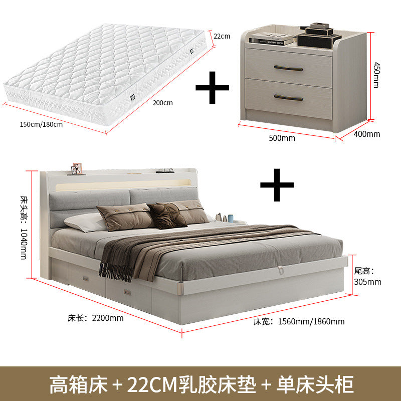 Custom Fabric Bed1.5Small Apartment Master Bedroom Soft Pack Technology Fabric Double Bed Simple Solid Wood Storage Bed Organizer