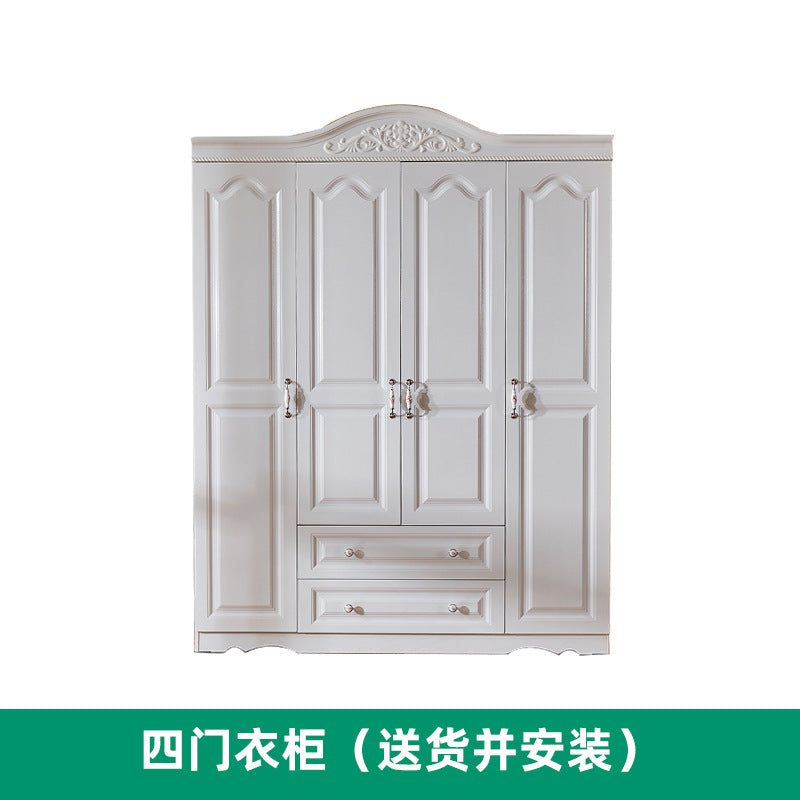 Simple Bedroom Wardrobe European Style Cloakroom Double-Opening Three-Door Four-Door Wooden Panel Rental Room Storage Space Organizer