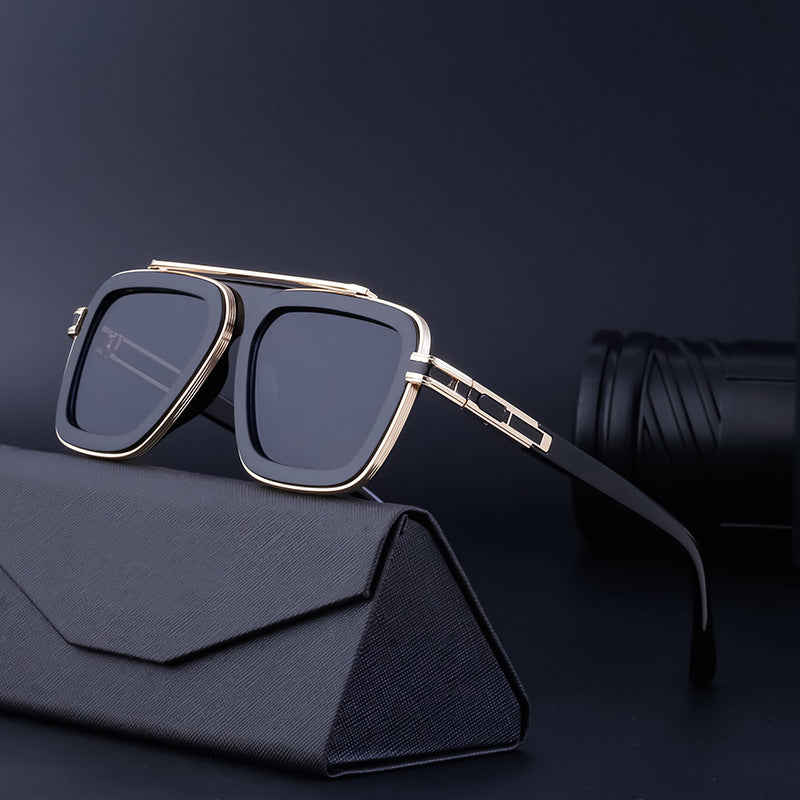 European and American Retro Square Frame Sunglasses for Men, Trendy European and American Punk Style, Internet Celebrity Same Style Sunglasses for Women ins Wind shades
