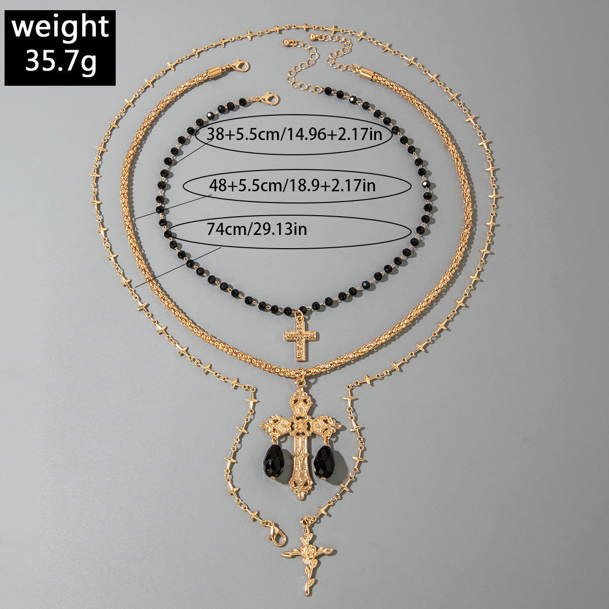 European and American Fashion Sense y Women's Tassel Necklace Creative Personality Double Layer Cross Pendant Collarbone Chain Necklace