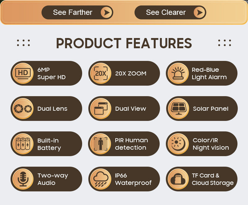 Factory Direct Sales Binoculars6MP Solar HD Outdoor Bullet Camera with Motion Detection202x Zoom Night Vision Camera