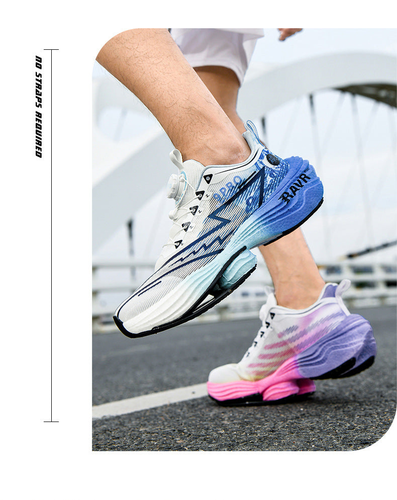 2025Autumn Winter Casual Fashion Double Mesh Knob Buckle Sneakers Super High Elastic Soft Sole Carbon Plate Anti-Slip Running Shoes