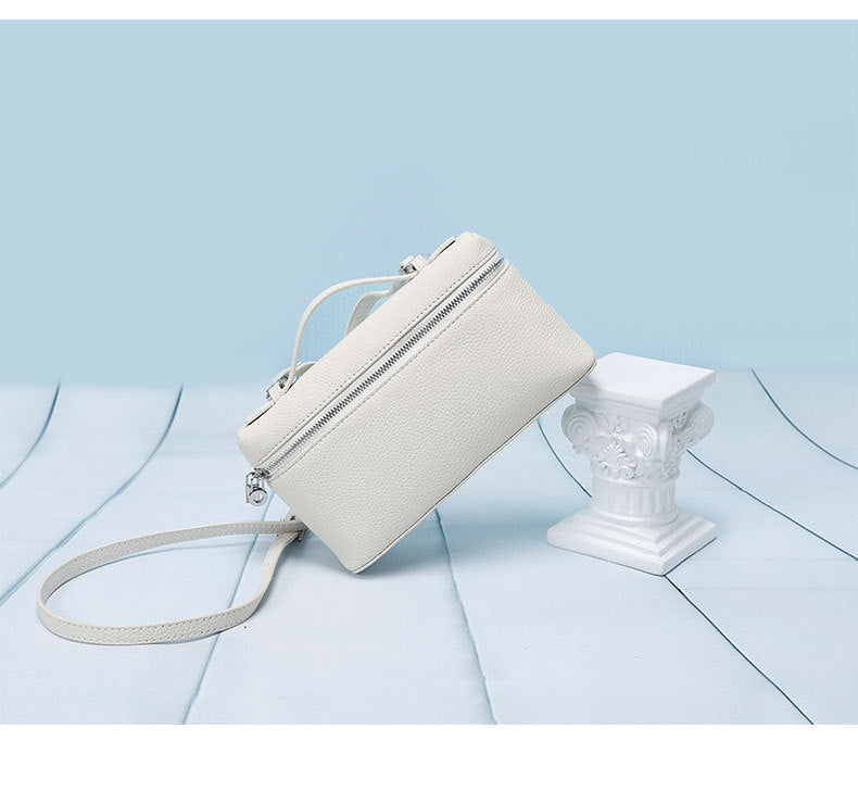 GIgi Same Style Women's Bag Niche Elegant Handheld Lunch Box Bag Women Simple Top Layer Cowhide Single Shoulder Crossbody Small Bag