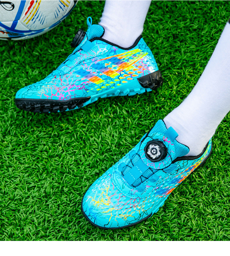 New style soccer shoes for men, women, and children with rotating buckle TF Broken Nail Style Youth Student Grassland Competition Training Shoes