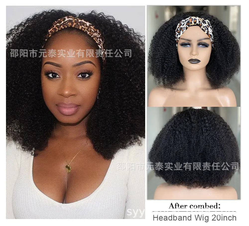 Kinky Curly Headband Wig  Brazilian Human Hair 180% Density