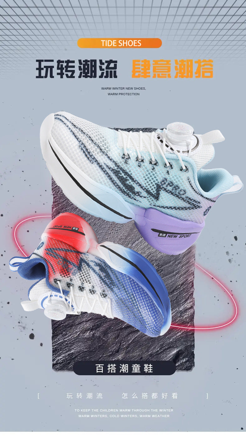 Red Rabbit Breathable Mesh Children's Rotating Buckle Trendy Shoes Boys' Non-Slip Wear-Resistant Sports Shoes Girls' Casual Mesh Running Shoes