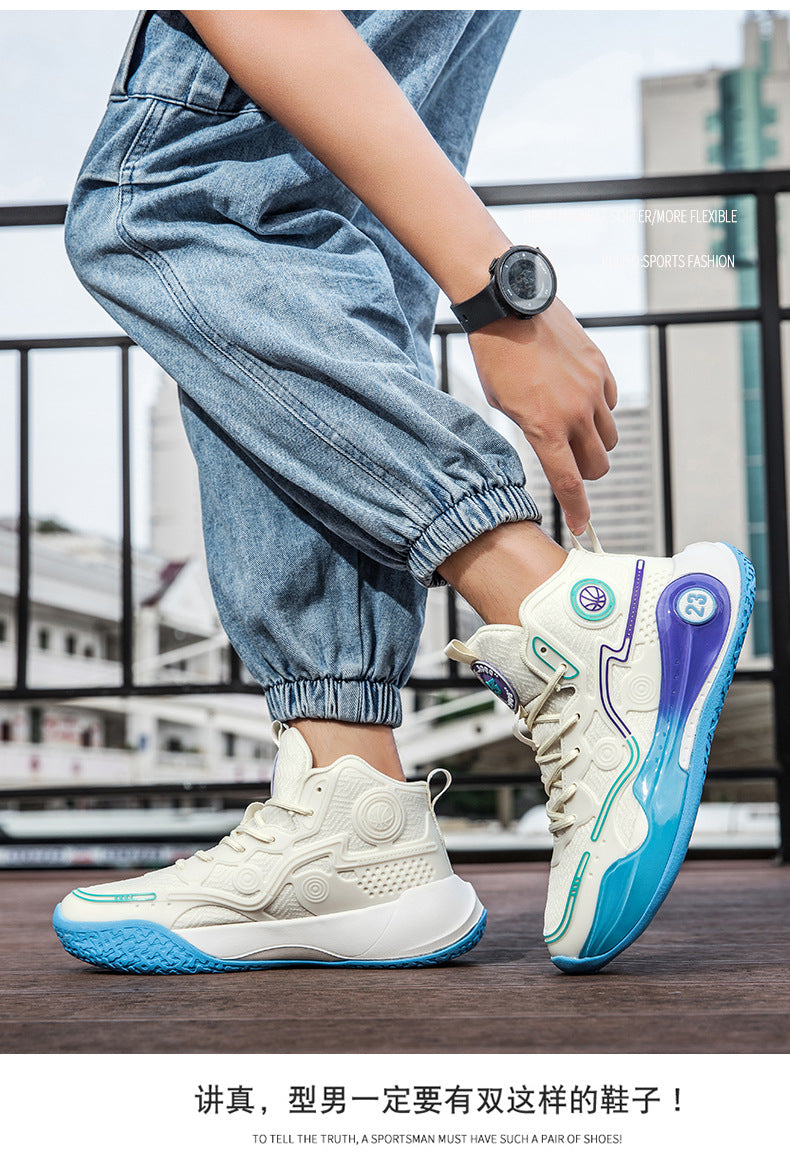 Four Seasons New Non-Slip Wear-Resistant Shock-Absorbing Youth High-Top Breathable Comfortable Sports Shoes Trendy Practical Basketball Shoes