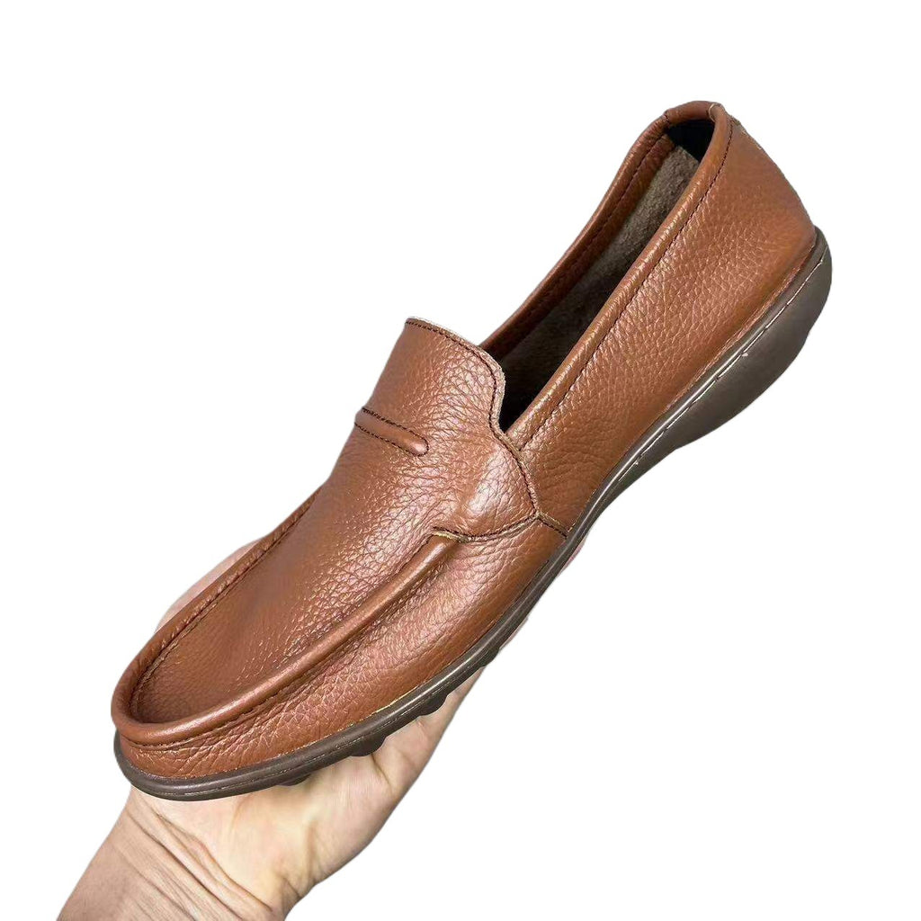 Summer Single Layer Casual Leather Shoes Soft Sole Soft Surface Lightweight Slip-On Lazy Shoes Youth Cowhide Sole Breathable Shoes for Men
