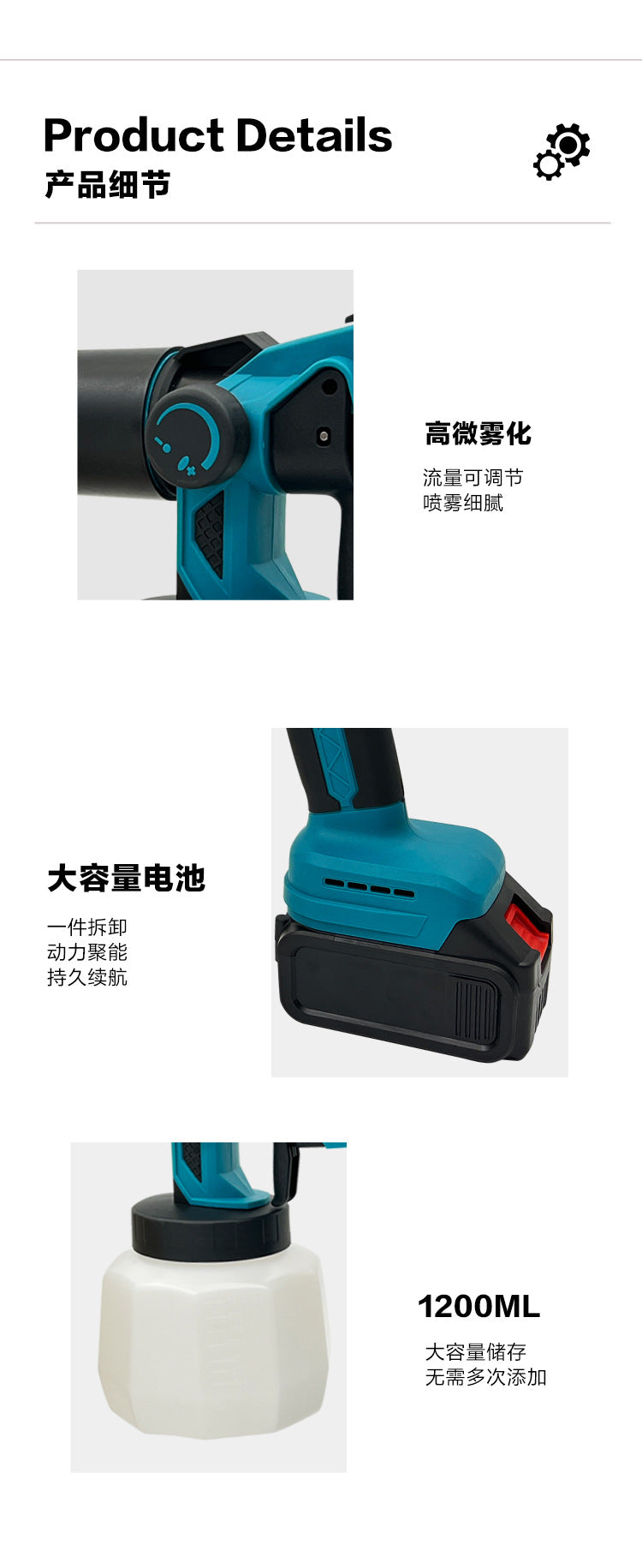 High Power Wireless21VMT Rechargeable Lithium Battery Spray Bottle Wireless Detachable Convenient Paint Spray Gun