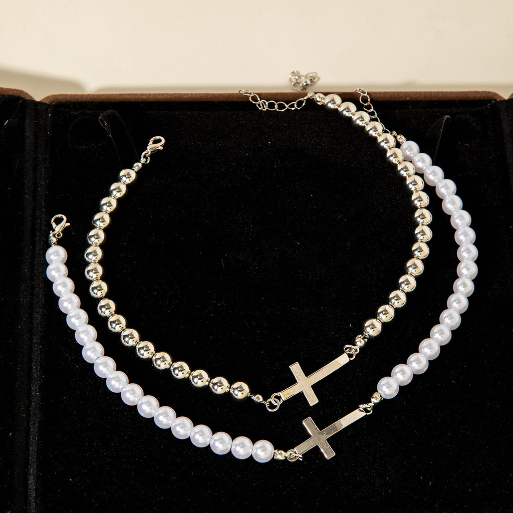 European and American Ornament  Simple Versatile Japanese and Korean Fresh Style Beaded Sugar Cube Round Bead Pearl Necklace Wholesale