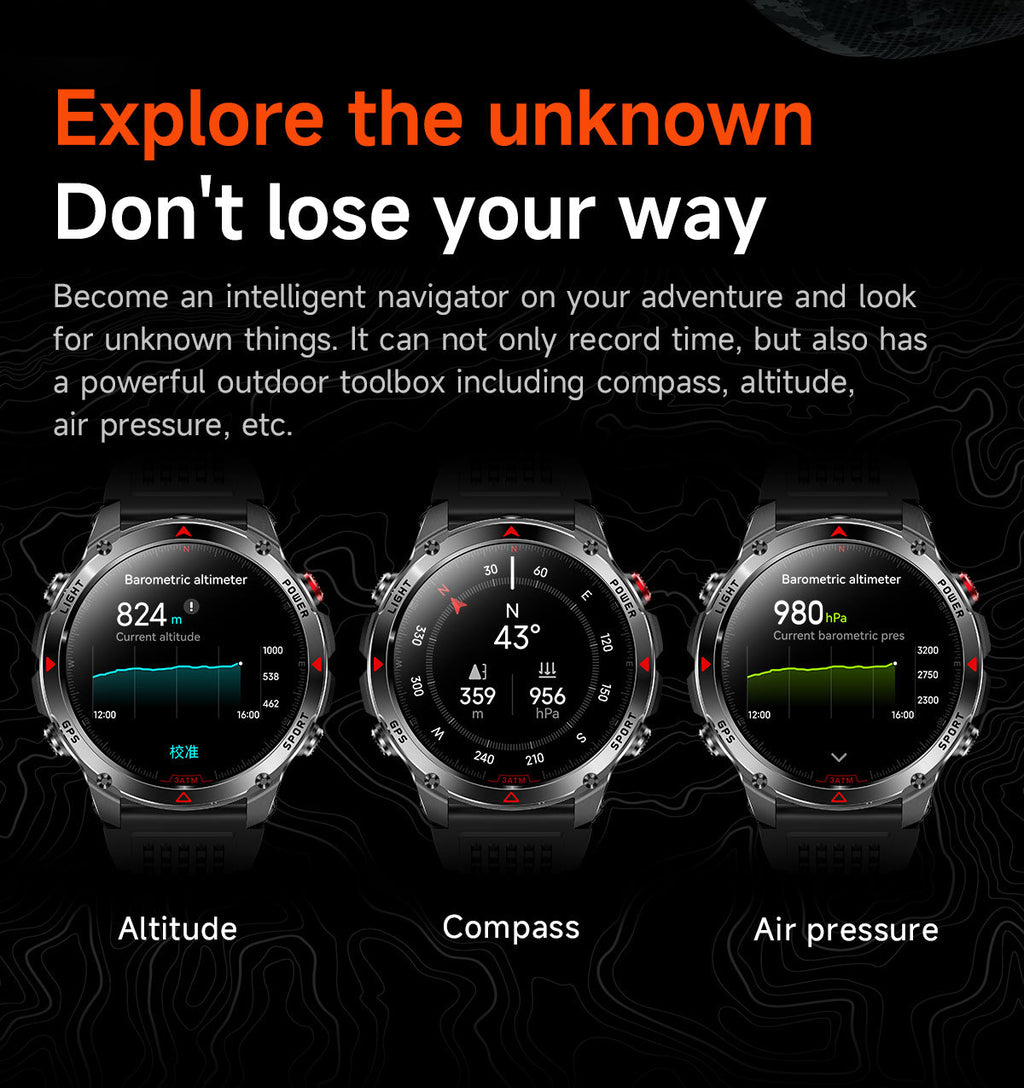HT37Smart Watch1.46inch Bluetooth Call Heart Rate Pedometer GPS Beidou Positioning Three-Proof Sports Track