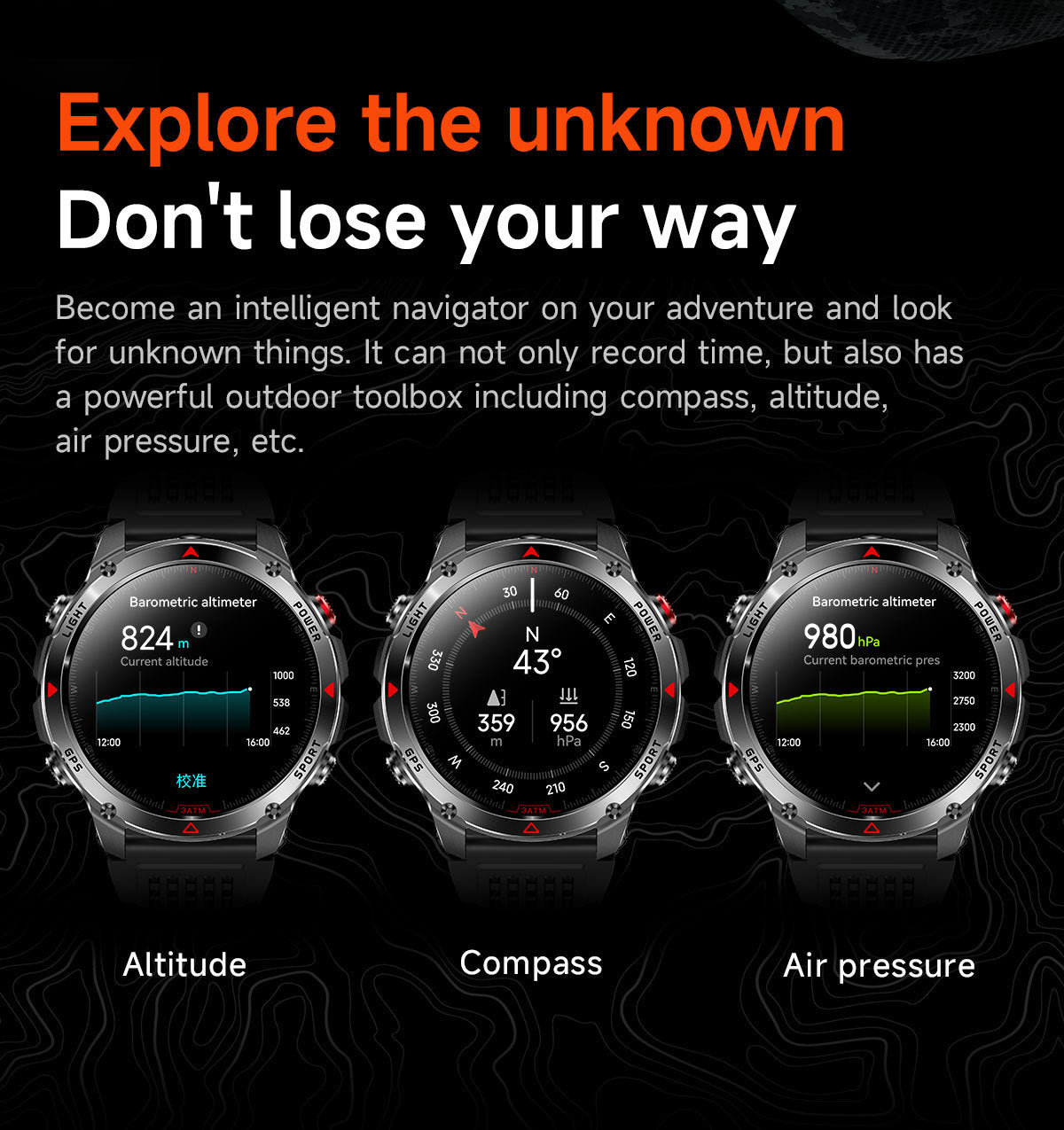 HT37Smart Watch1.46inch Bluetooth Call Heart Rate Pedometer GPS Beidou Positioning Three-Proof Sports Track