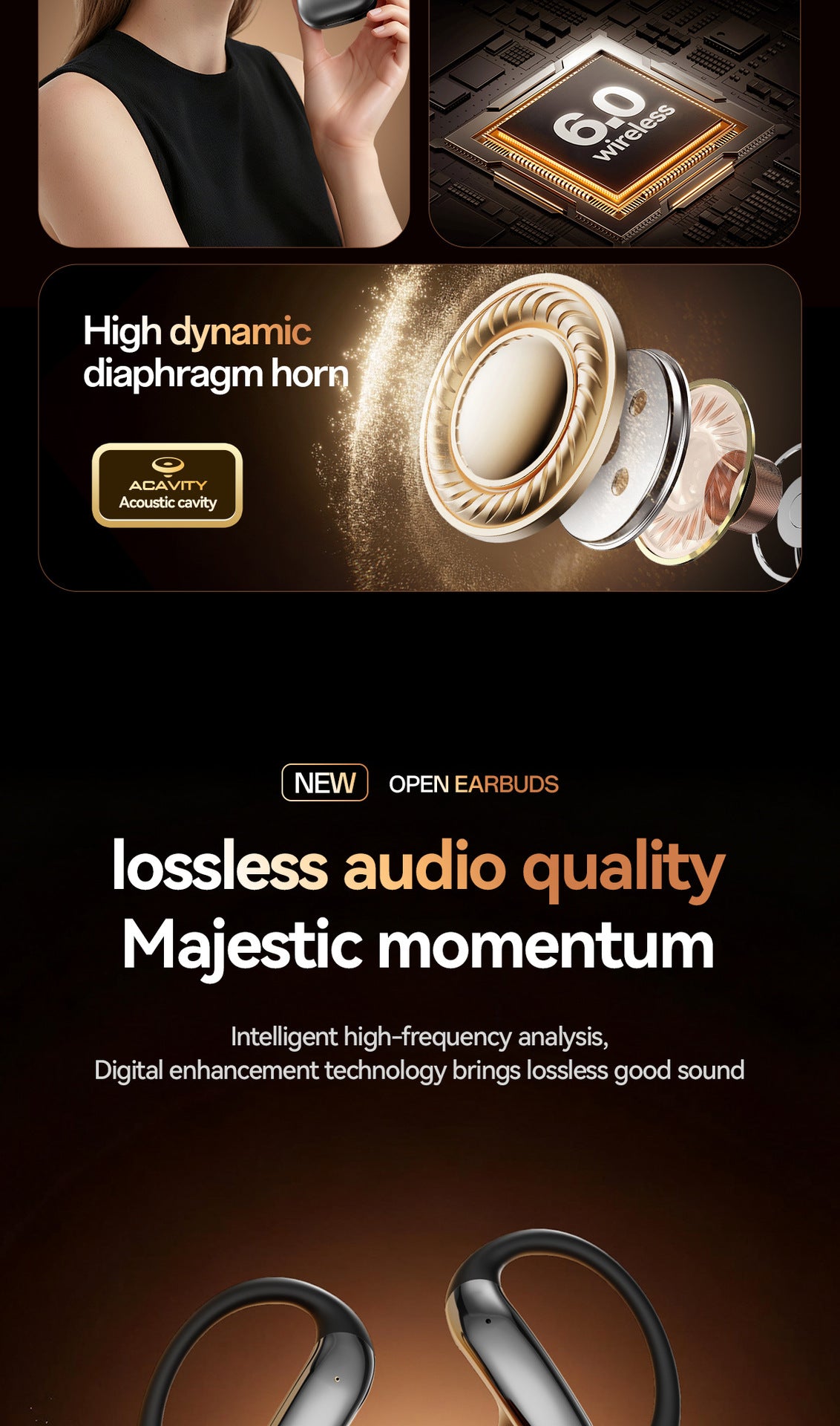 M142Popular OWS Open-type ultra-long battery life high-quality sound over-ear digital display wireless Bluetooth headphones