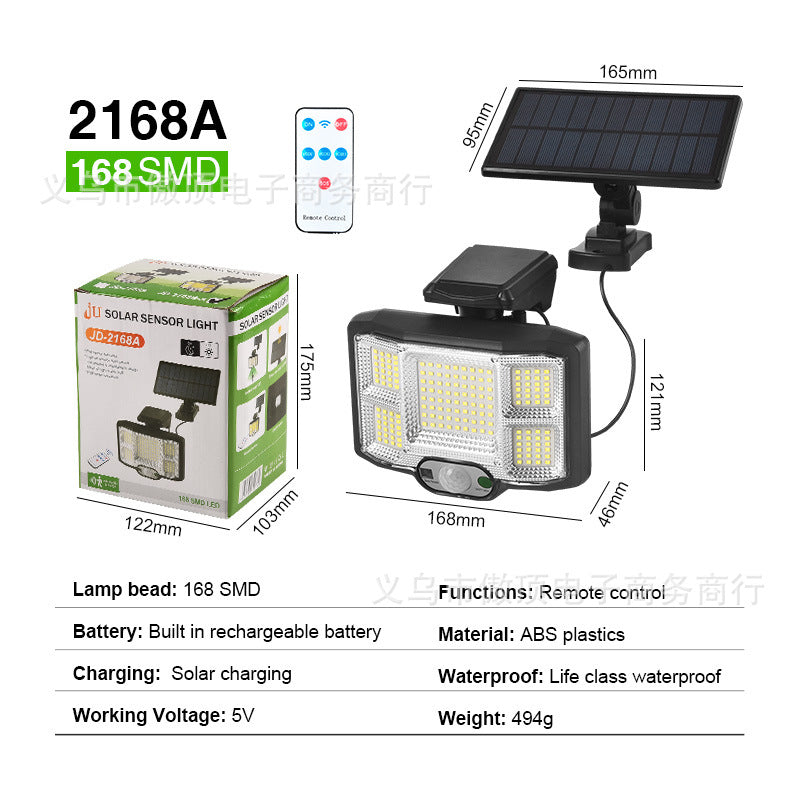 Outdoor Solar Street Light Waterproof Split Wall Light Garden Courtyard Light Human Body Sensor Light Rotatable Three-Head Light