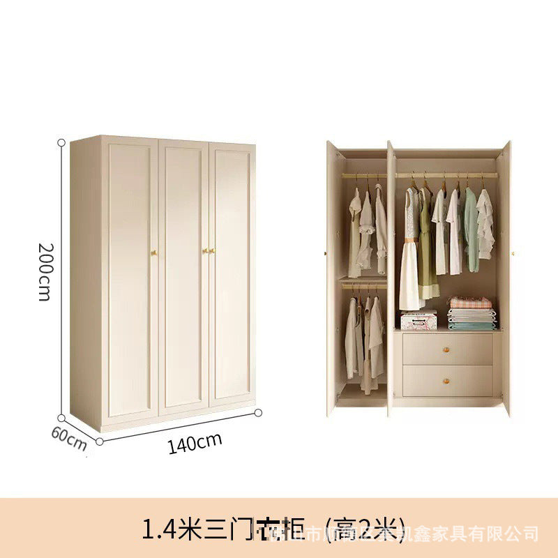 French Cream Style Wardrobe Small Apartment Home Cabinet Modern Simple Bedroom Full-Height Storage Cabinet Light Luxury Large Wardrobe