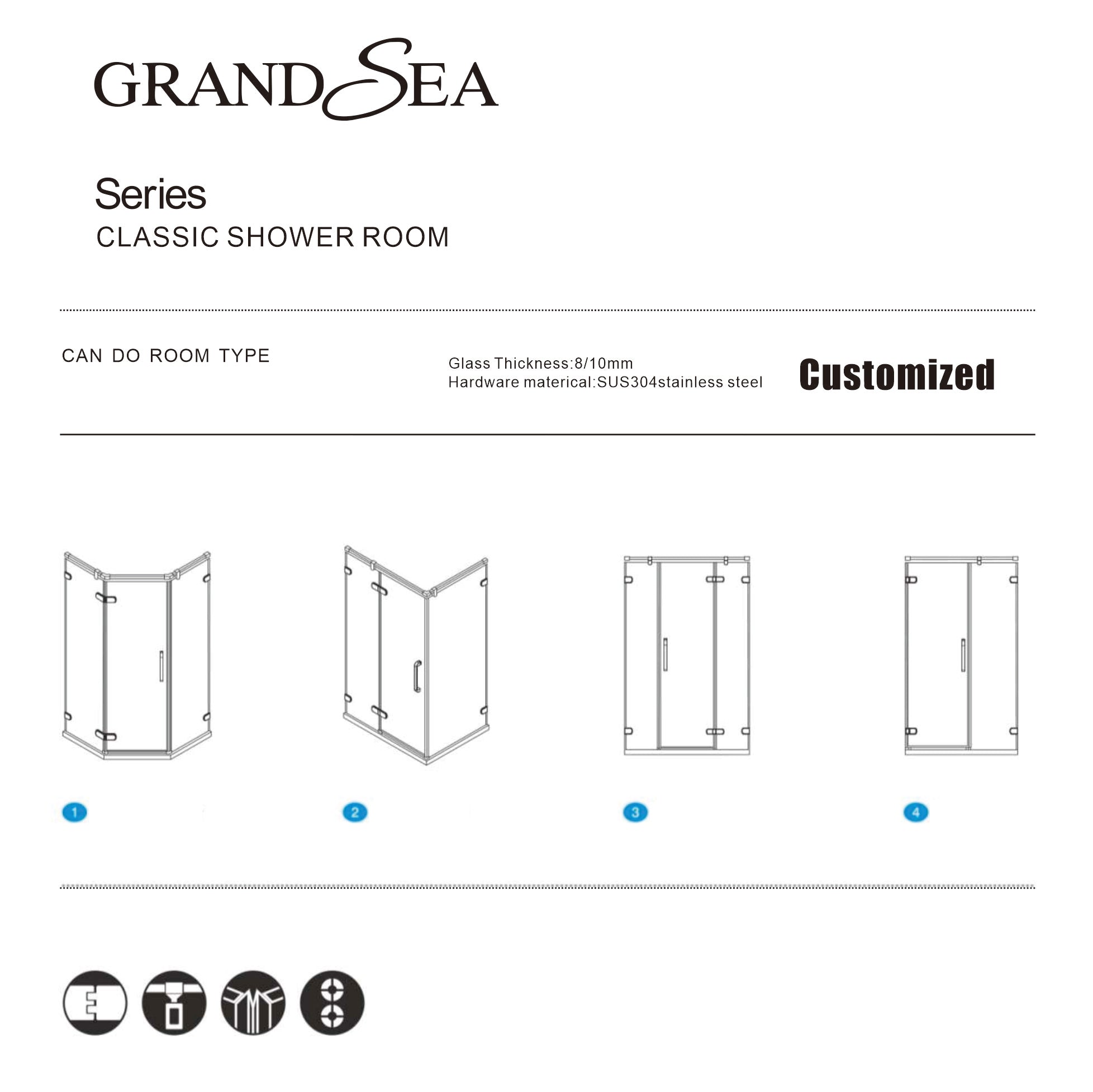 Hot Sale Entry Easy Sliding Shower Door Arch shape  Adjustment 8mm Tempered Glass Shower Room