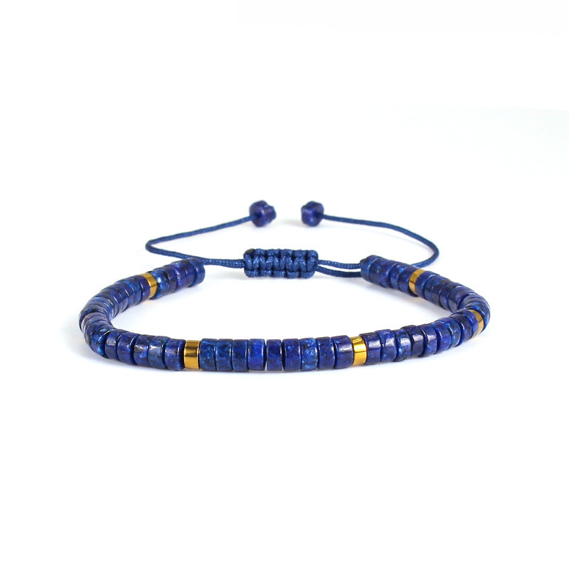 Women's Lapis Lazuli Handwoven Bracelet Natural Stone Beaded Green Imperial Adjustable Woven Bracelet