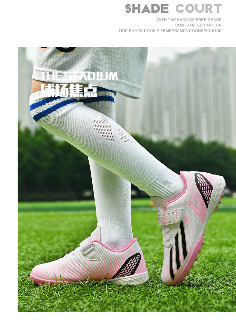 New football shoes for men and women with Velcro for children TF Broken Nail Style Youth Student Grassland Flat Training Shoes