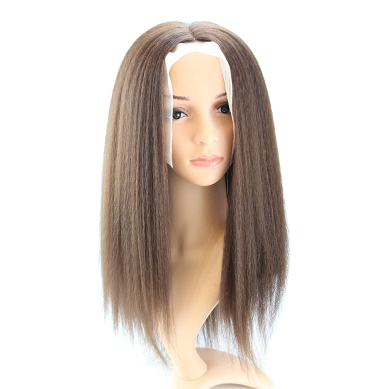 13*4 Factory Direct Sale Front Lace Hand Crochet yaki Long Straight Hair Wig Yaki Synthetic Wig