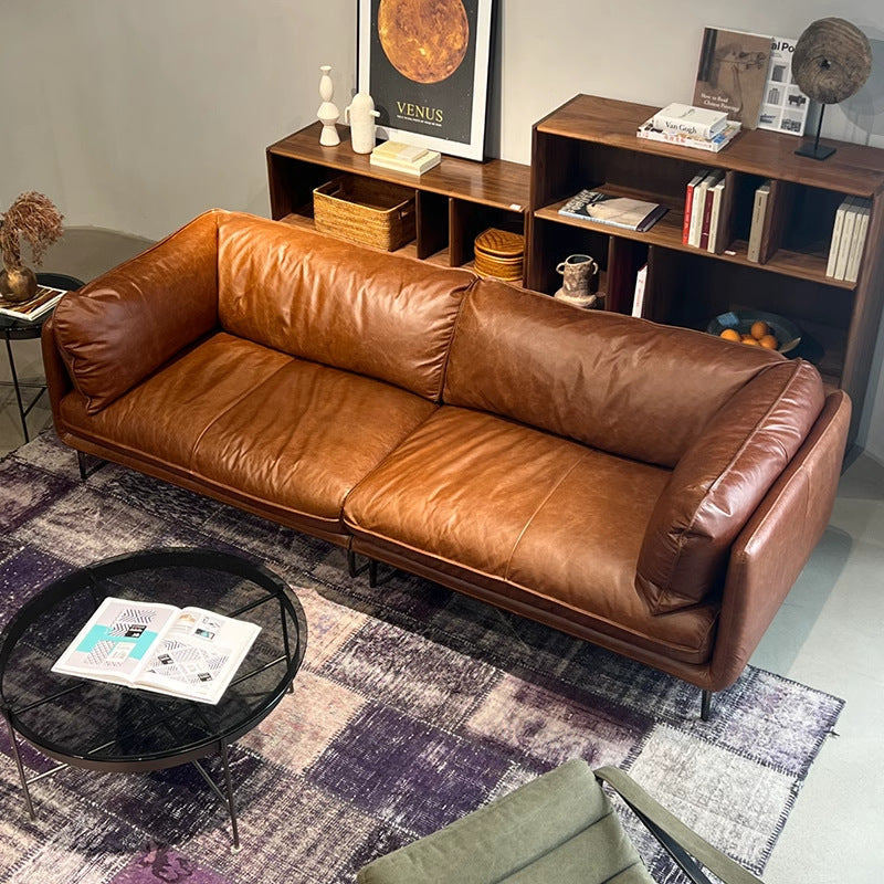 Factory Direct Sales Embrace Genuine Leather Sofa Nordic Italian Minimalist Full Top Grain Cowhide Vintage Retro Oil Wax Leather Sofa Shipping and tax not included