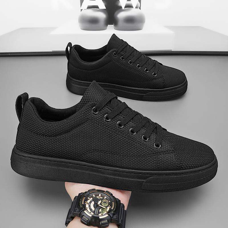 Men's Work Shoes Autumn Breathable Thin Full Black Casual Canvas Sneakers Youth Non-Slip Chef Office Trendy Shoes