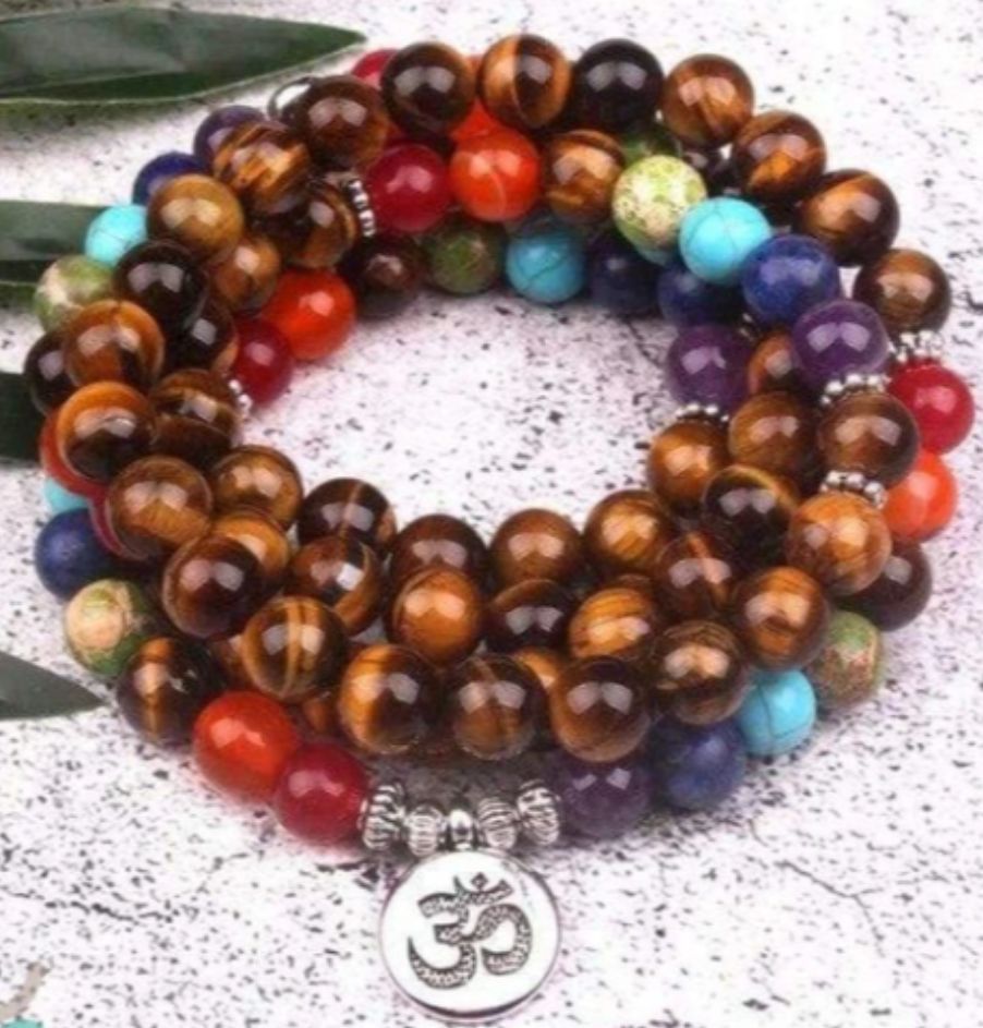 108Pink Quartz Bracelet Lotus Lucky Tree Pendant Labradorite Braided Bracelet Agate Tiger Eye Elastic Bracelet