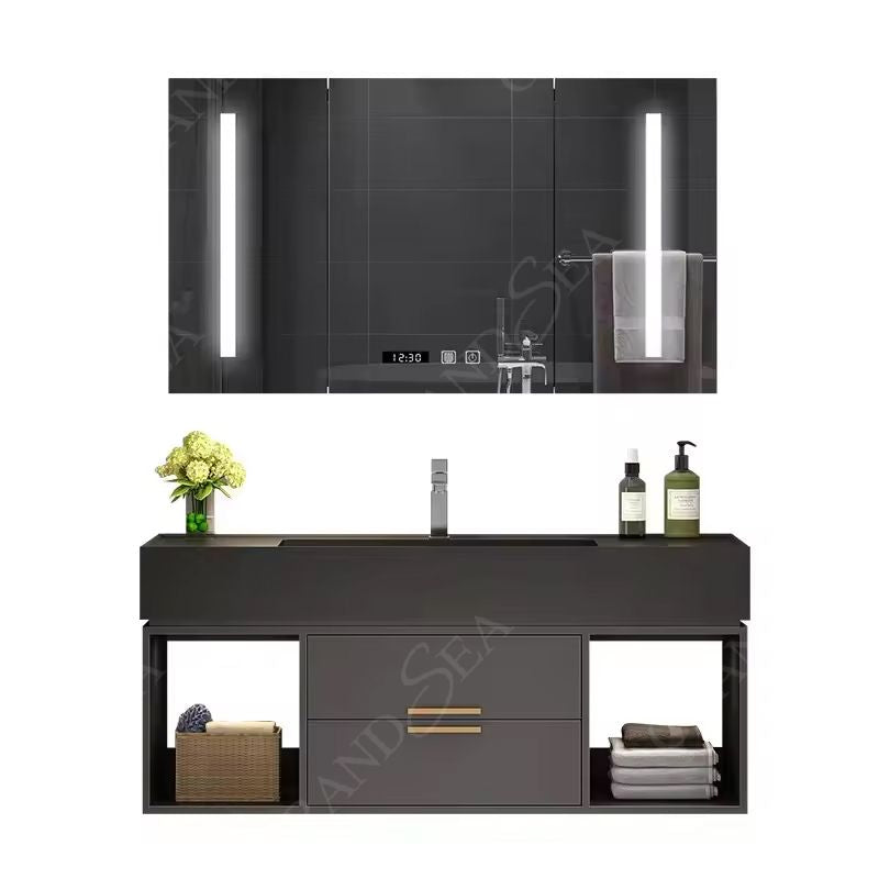 Bathroom Equipment Drawer Storage Luxury Solid Wood and Marble Top White Lacquer Bathroom Vanity