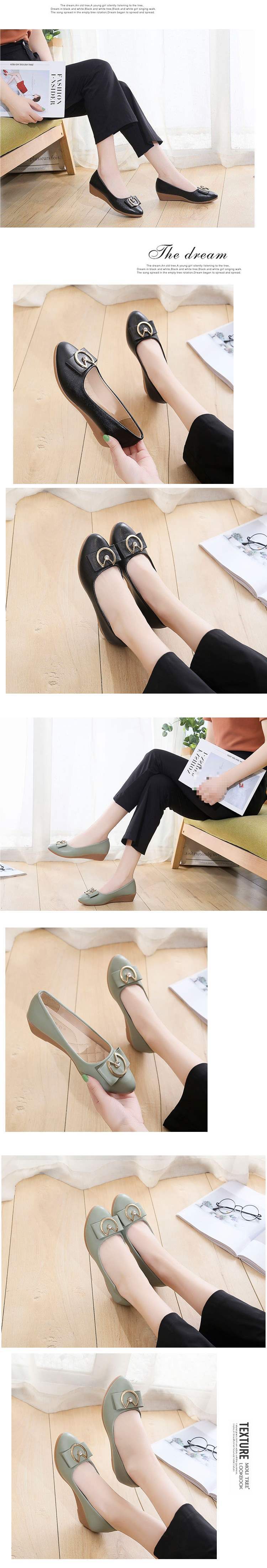 Women's Wedge Heel Shoes2025Spring and Autumn New Style Lazy Loafers Round Toe Versatile Korean Version Slip-On Small Leather Shoes