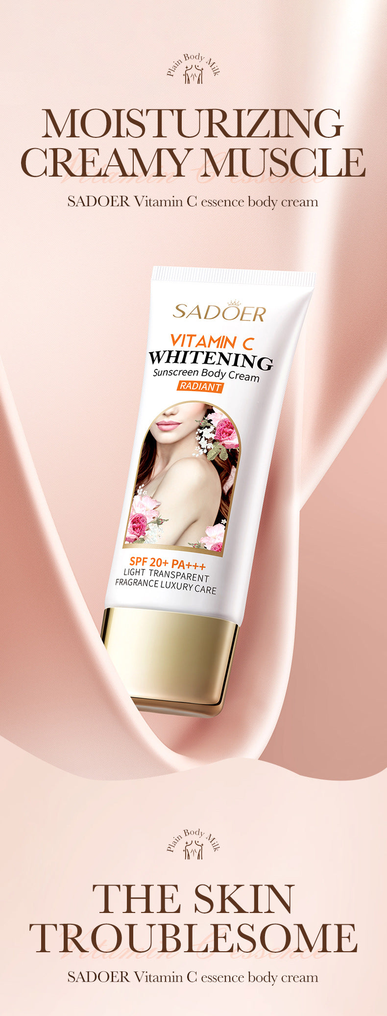 Full English Makeup SADOER Vitamin C Body Cream Sunscreen Whitening Body Lotion  Wholesale