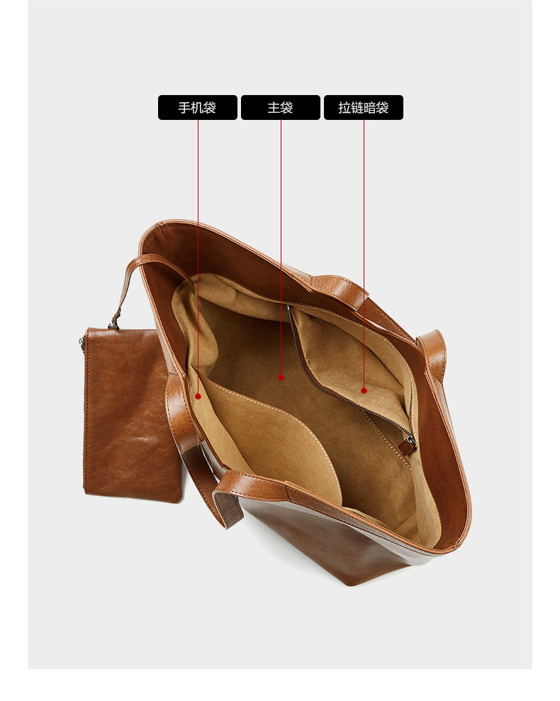 Minimalist Korean Style Tote Bag Shoulder Bag Versatile Large Capacity Women's Bag Underarm Bag Light Luxury Fashion Handbag Cowhide
