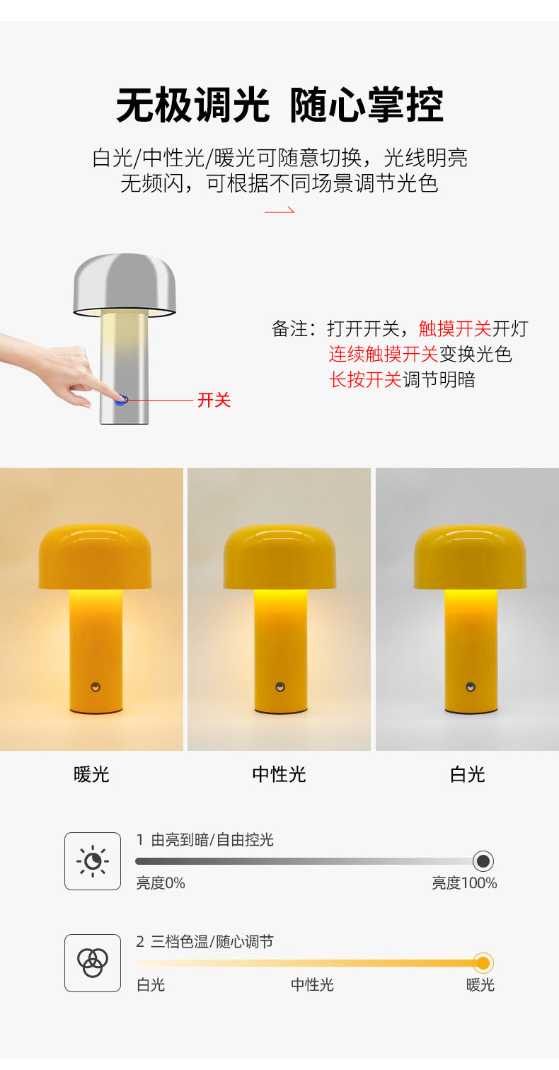 Creative Bellhop Mushroom Lamp led Bedroom bedside bar ambiance usb Rechargeable Decorative Night Light