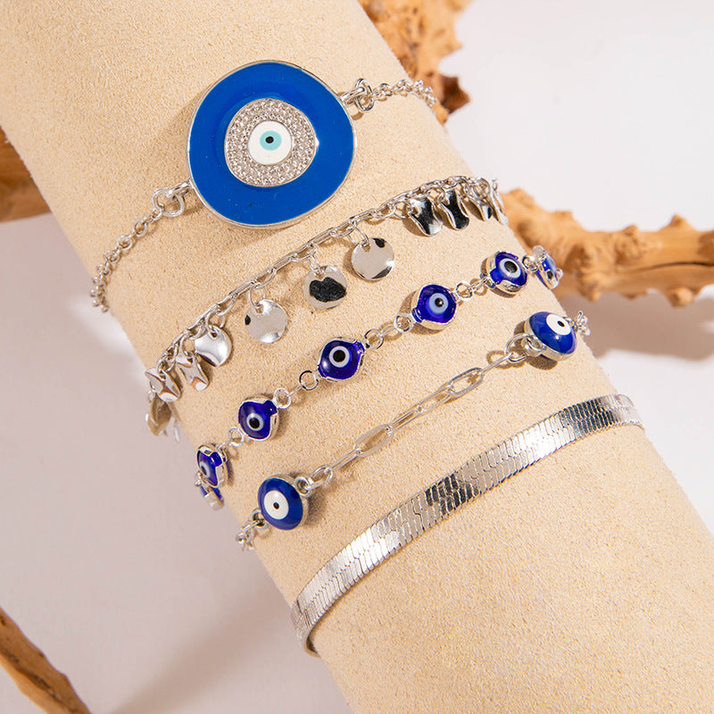 European and American Style Bracelet Bohemian Devil's Eye Bracelet Design Sense Inlaid Diamond Oil Drop Exaggerated Bracelet Set