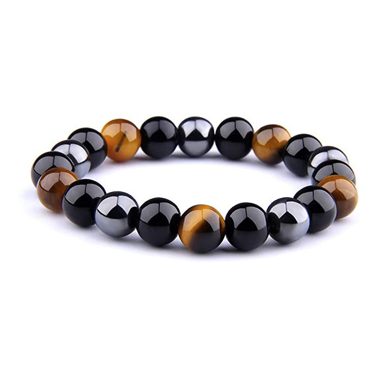 Men's Tiger Eye Magnetic Bracelet Natural Stone10mm Agate Bracelet Elastic Cord Single Circle Tiger Eye Stone Beaded Bracelet