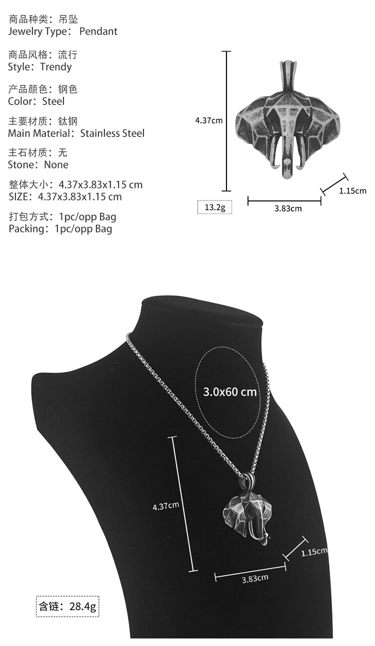 Titanium Steel Elephant Personality Necklace304Stainless Steel Jewelry316L Stainless Steel Distressed Craft Pendant Wholesale