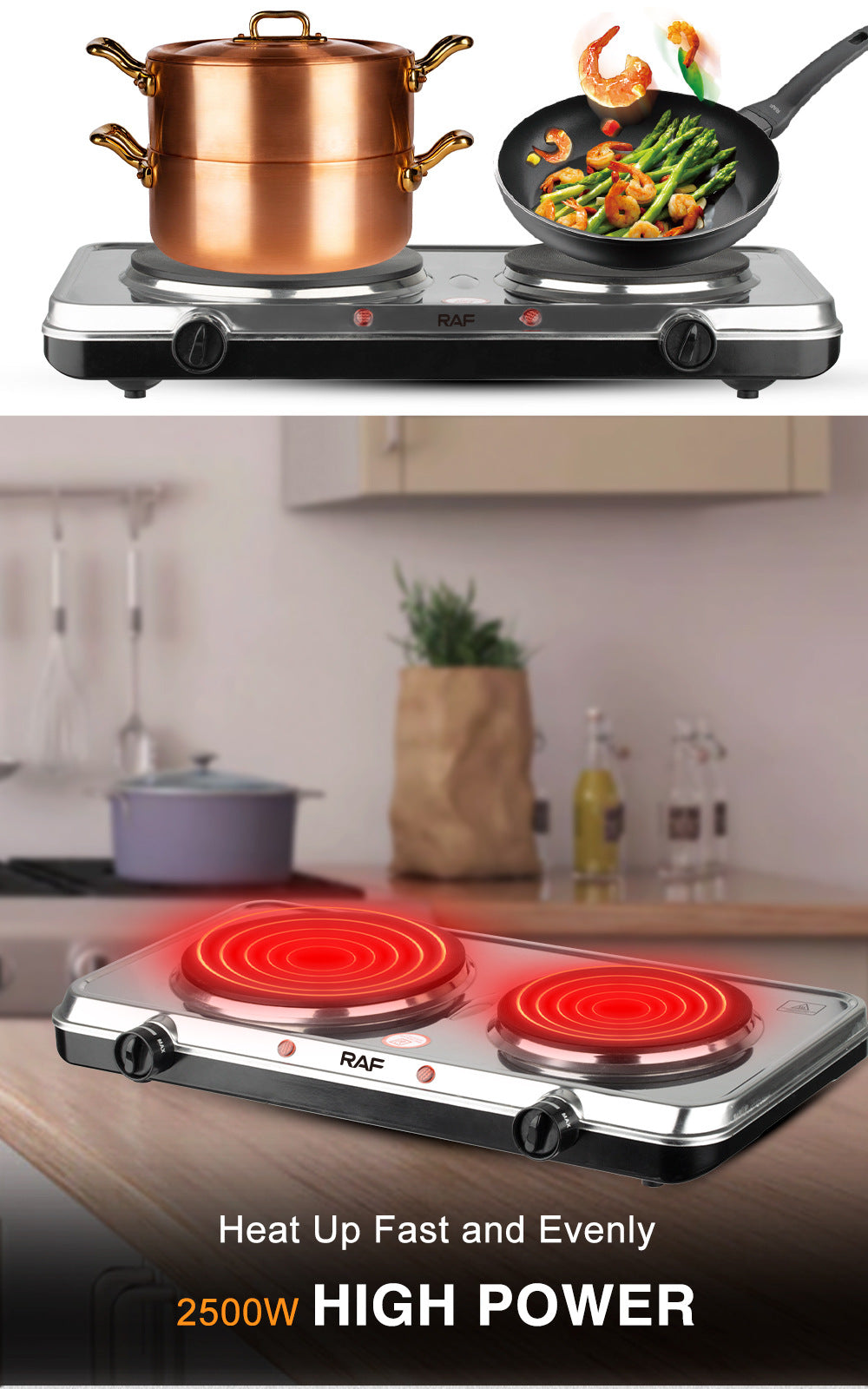 RAF Electric Stove Household Double Burner Electric Stove Temperature Adjustable Small Electric Stove Insulation Heating Electric Stove Wholesale