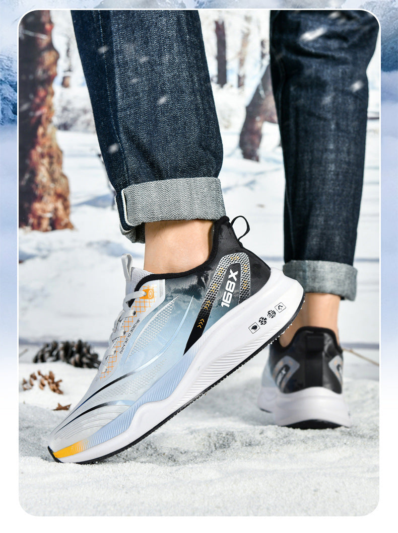 Autumn Winter New Large Size Fashion Leather Surface Fleece Lined Thickened Warm Casual Shoes Real Carbon Plate Sports Running Shoes