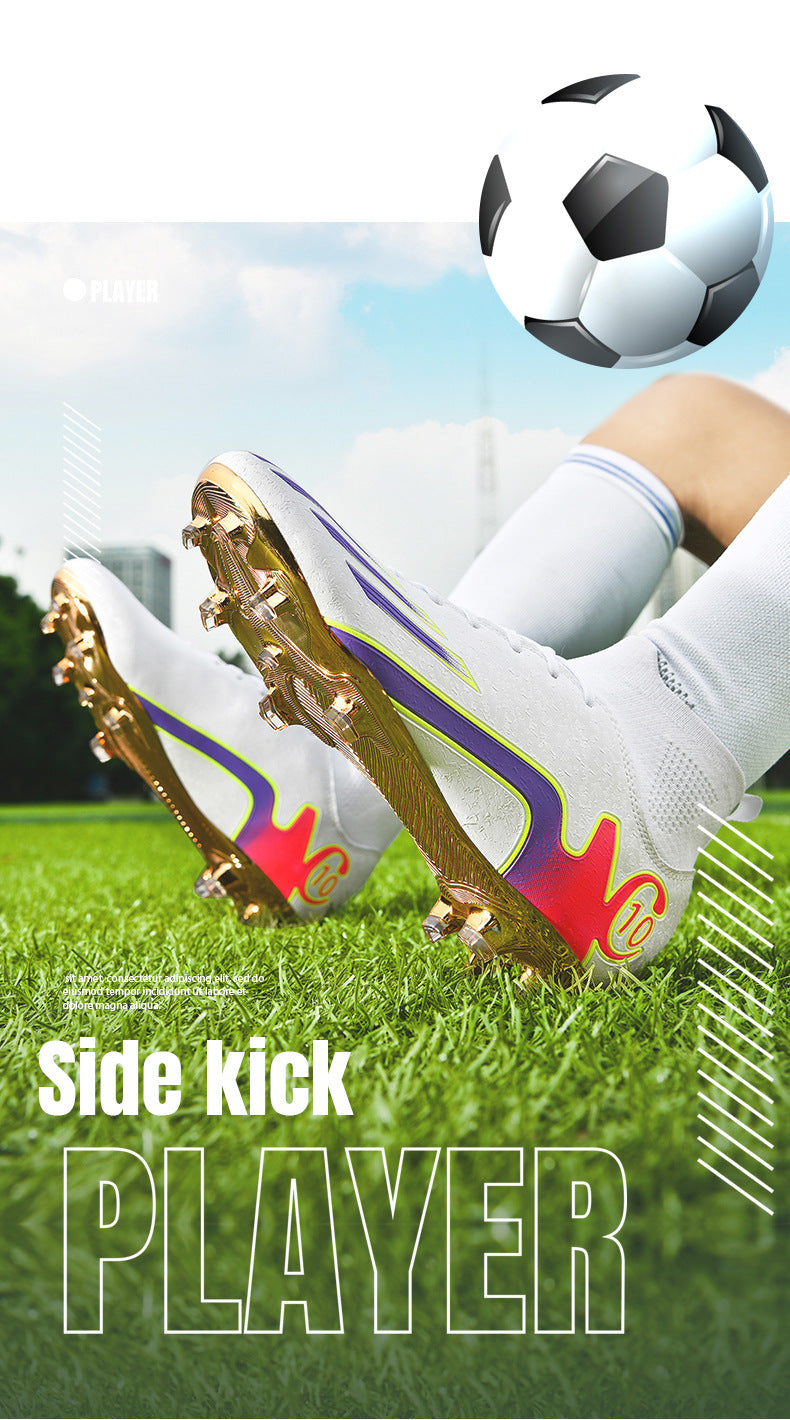 Gold-Plated Sole Men's Football Shoes with Studded Spikes AG Long Spike Shoes for Older Children, Middle and High School Students, Adults, Competition Training Sports Shoes