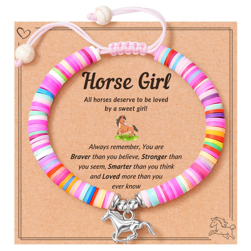 Soft Clay Stretchable Soft Clay Bracelet for Women Friendship Colorful Soft Clay Bracelet Card Animal Pony Woven Bracelet