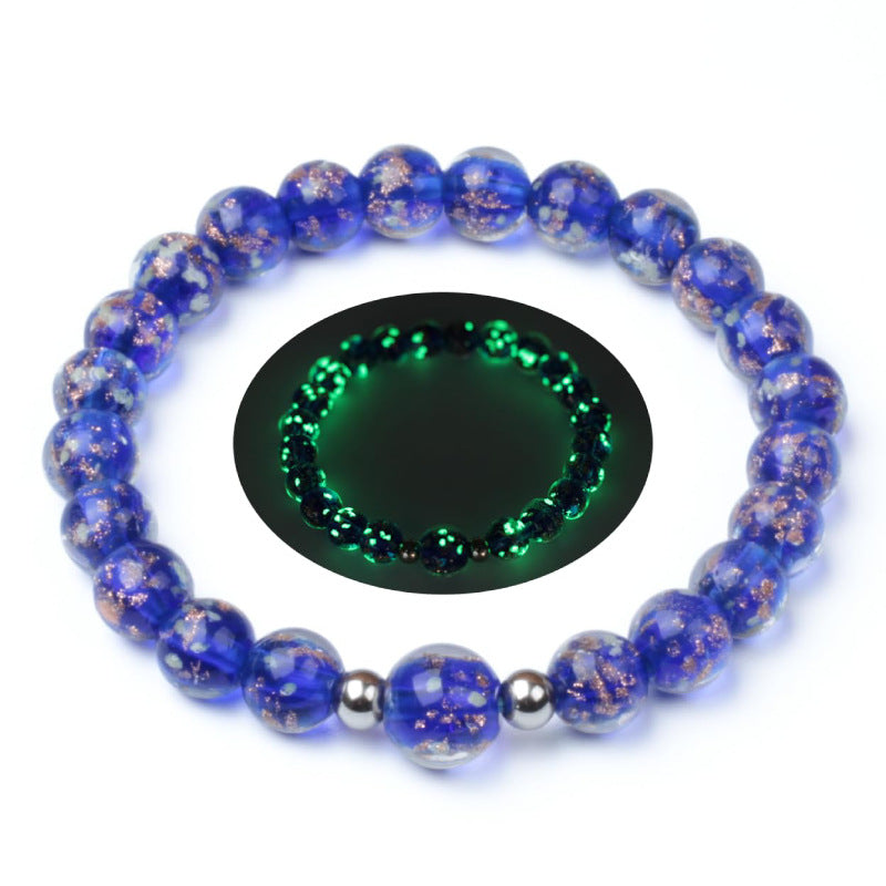 Luminous Gold Sand Bracelet for Women, High-End Feel, Gift for Best Friend, Fluorescent Bracelet8mm Beaded Luminous Glass Bracelet