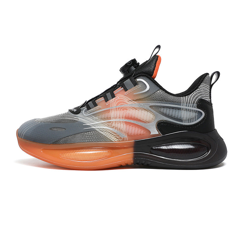 2025Hot-Selling Casual Leather Lightweight Rotating Button Running Shoes for Men with Popcorn Sole, Shock Absorption Sports Shoes