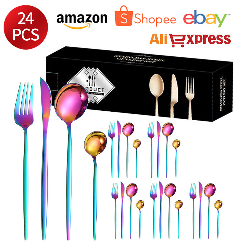 410Stainless Steel Cutlery Western Steak Knife Fork Spoon6People Serving Hotel Restaurant Portugal24Piece Suit