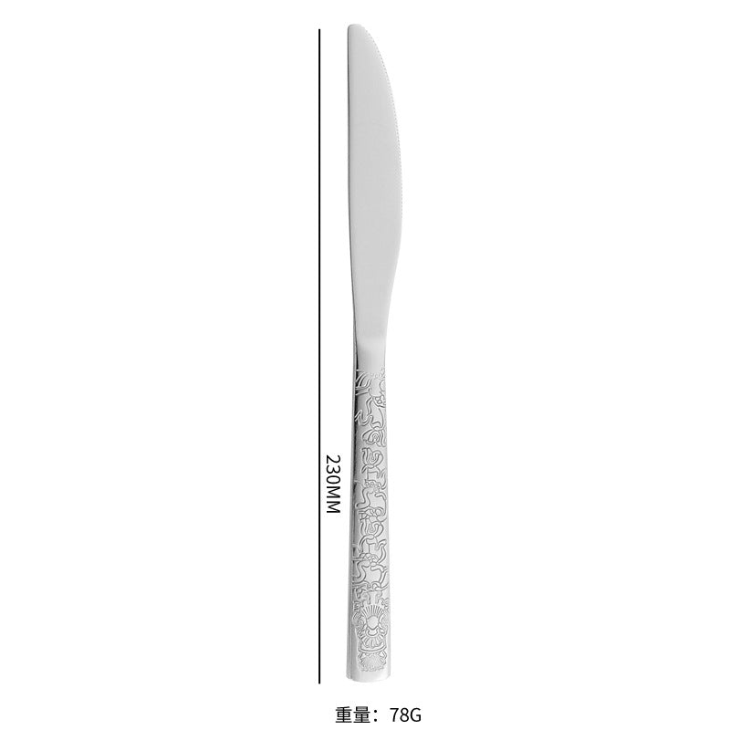 410Stainless Steel Tableware Restaurant Embossed Pattern Knife Fork Spoon24Western Steak Knife and Fork Set