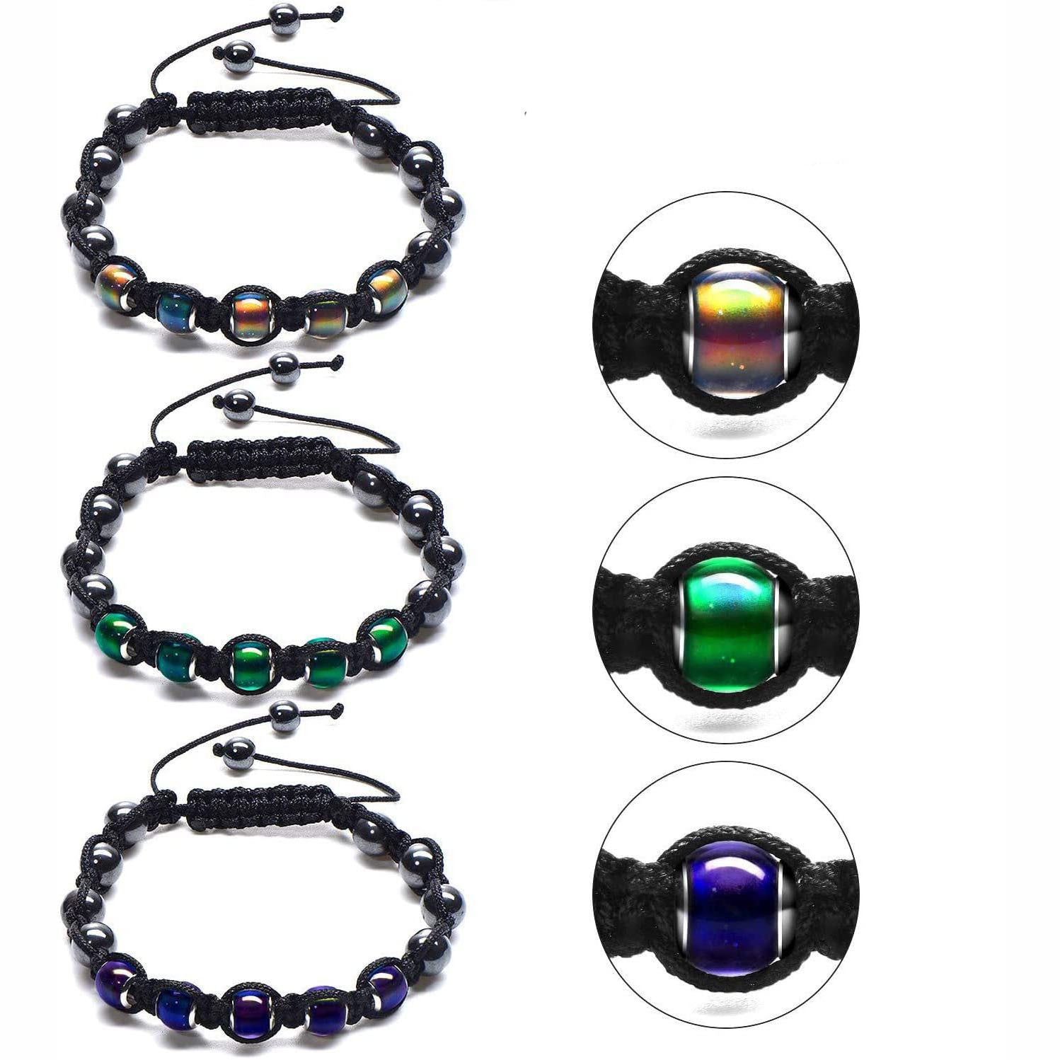 Hot Selling Braided Bracelet Black Magnet Black Gallstone moodbead Beaded Thermochromic Bead Braided Bracelet