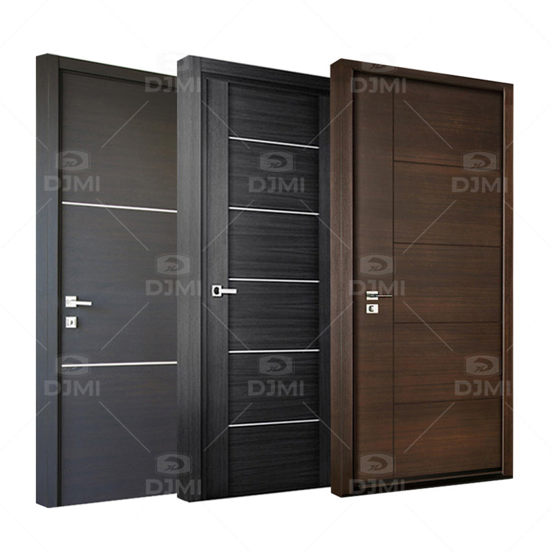 American Latest Design Modern Apartment Solid Wooden Door Veneer Panel Black Walnut Interior Room Door